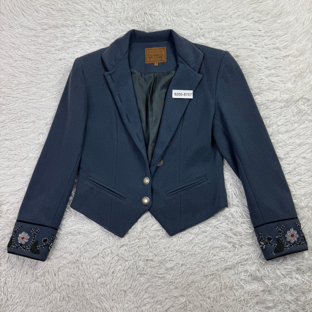 Double D Ranch Jacket Womens Small Blue Beaded Western Wool Buttoned Blazer S - Picture 12 of 12